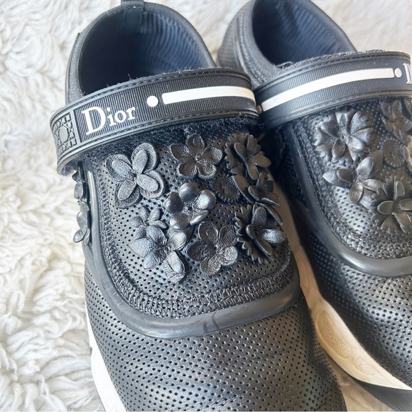 Dior Fusion Black Floral Appliqué Leather Sneakers Size EU 37 - Picture 6 of 15